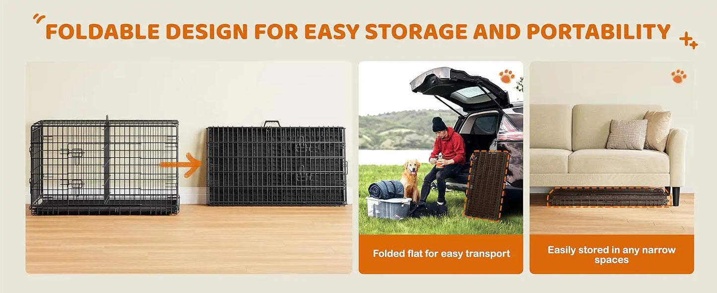 Double Door Dog Crate With Divider And Removable Tray