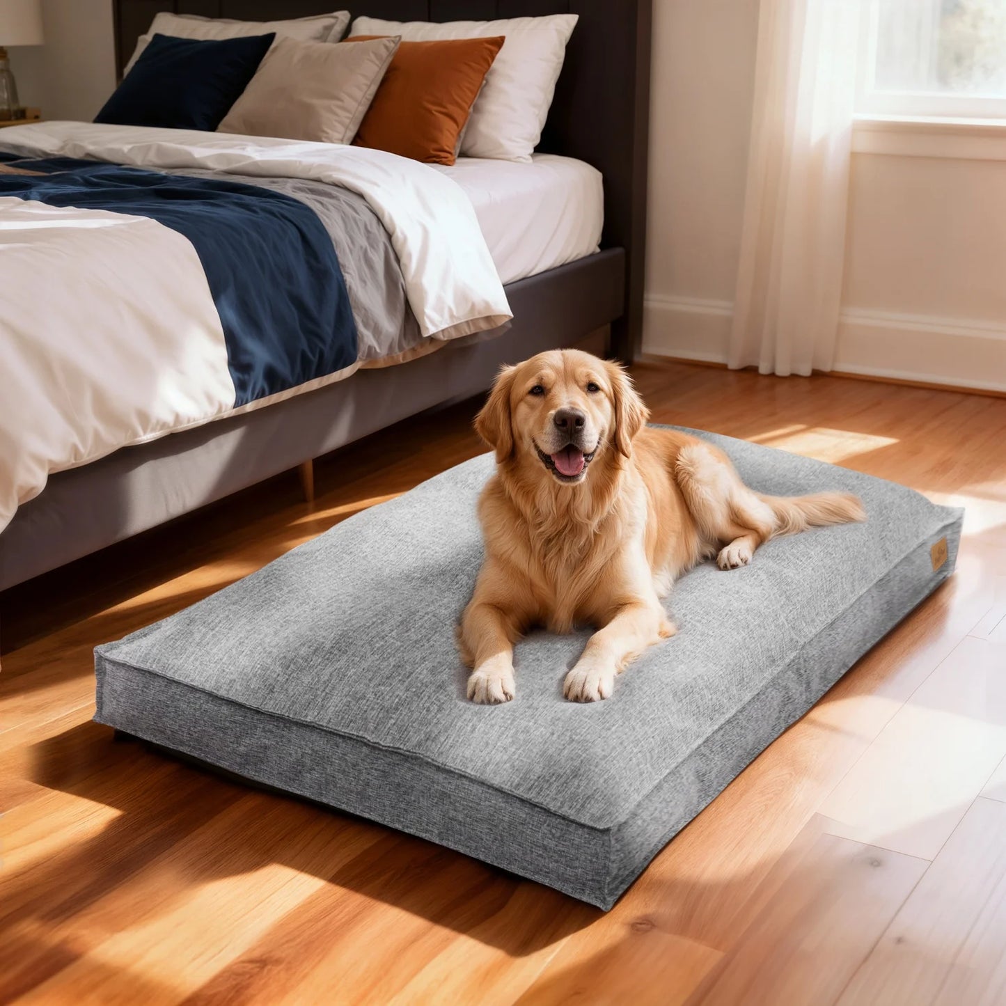 BINGOPAW Waterproof Linen Cover Dog Bed With Foam Base