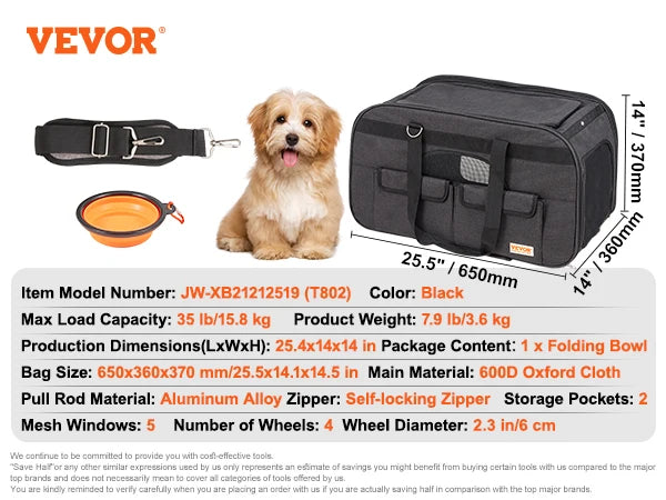 Pet Carrier Backpack With Wheels And Telescopic Handle For Travel