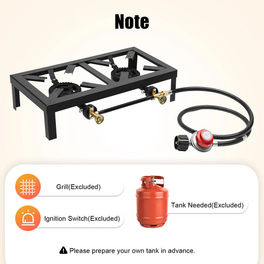 Portable Double Burner Gas Stove With 0-10 PSI Regulator