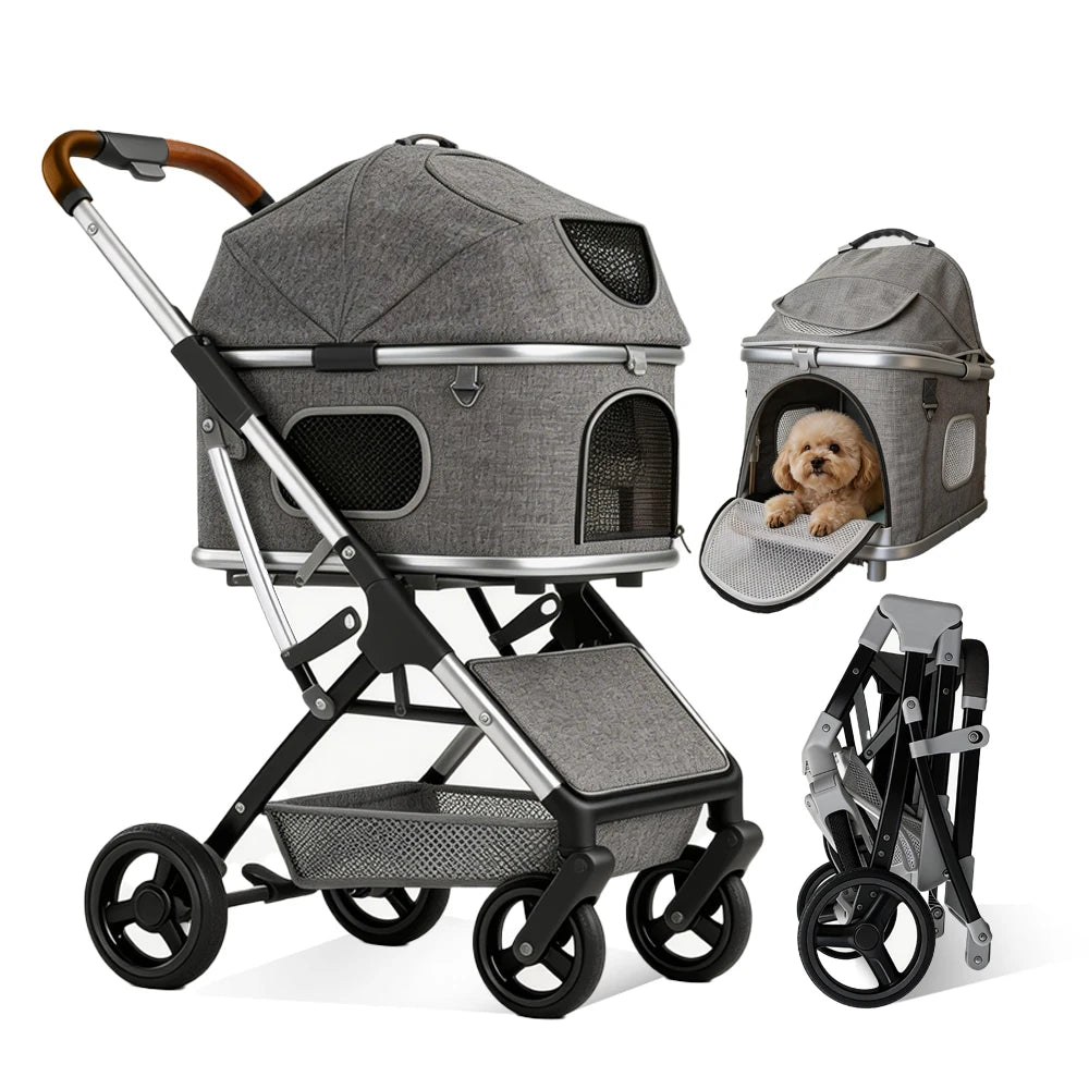 Pet Stroller 2-In-1 Convertible One-Click Folding for Dogs and Cats