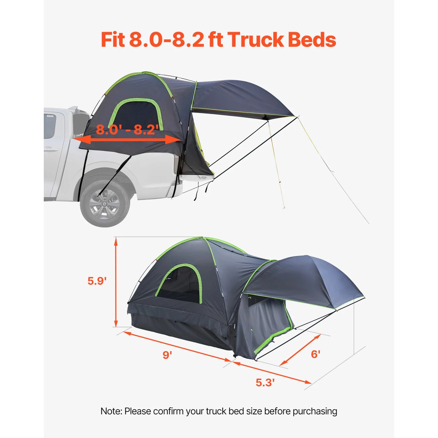 SucceBuy Pickup Truck Tent for Camping Waterproof PU2000 With Awning