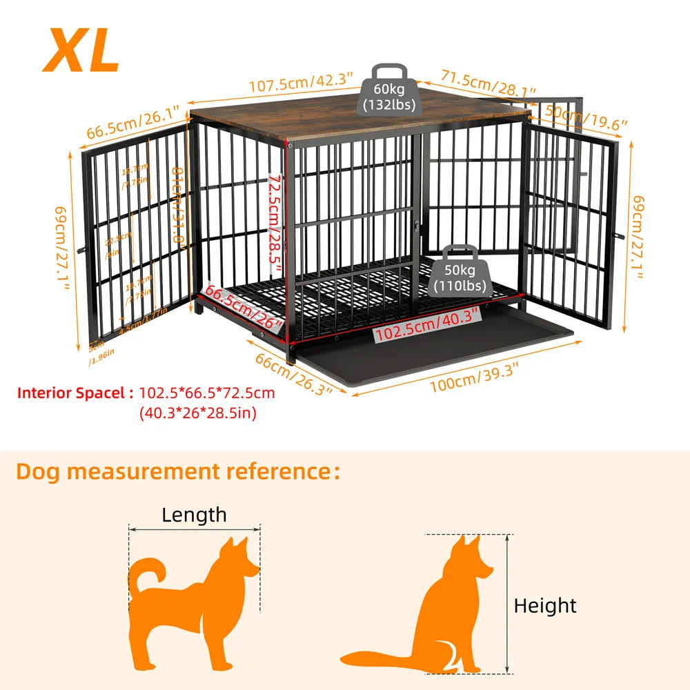 BORWART Wooden Dog Crate Indoor Elevated Kennel End Table With 3 Doors