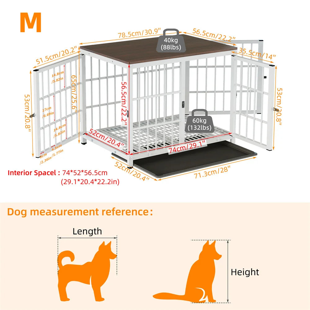 BORWART Wooden Dog Crate Indoor Elevated Kennel End Table With 3 Doors