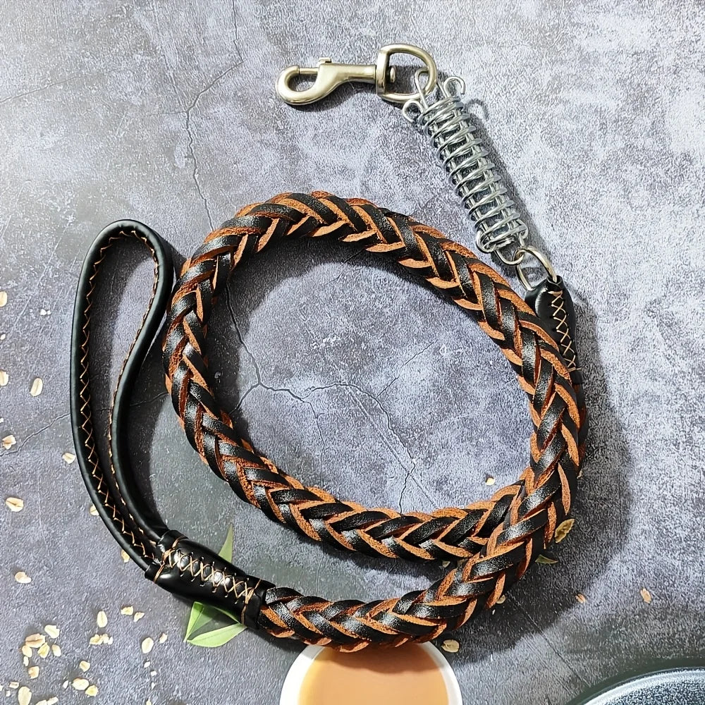 Eight-Strand Genuine Cowhide Braided Dog Leash, Heavy Duty Training Lead