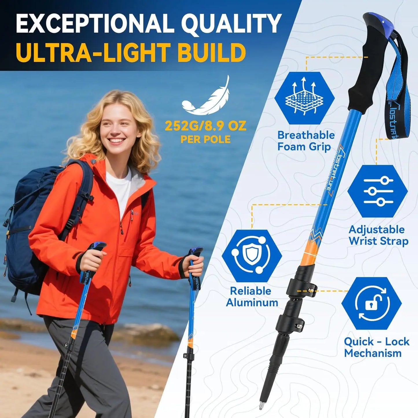 Trekking Poles For Hiking Collapsible Lightweight 2 Pack
