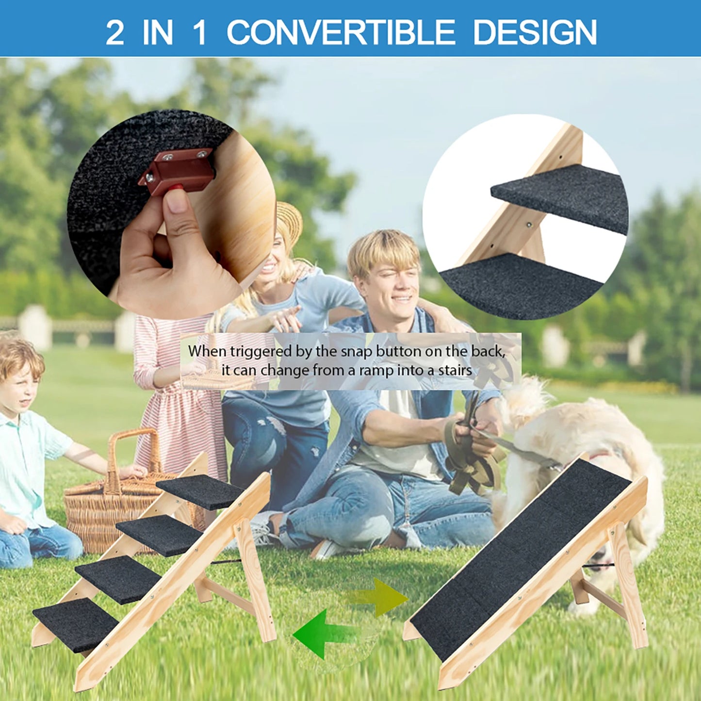 Wooden Portable Foldable Pet Stairs Ramp For Beds And Cars