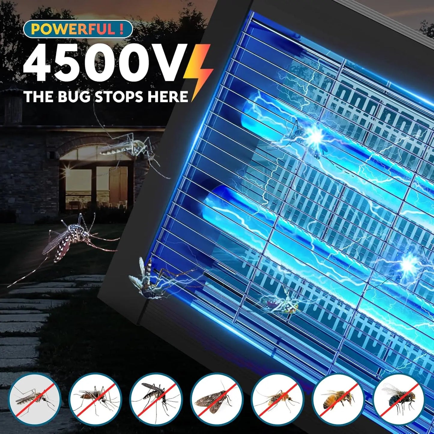 Solar Bug Zapper 4500V Outdoor Mosquito Zapper Waterproof Garden