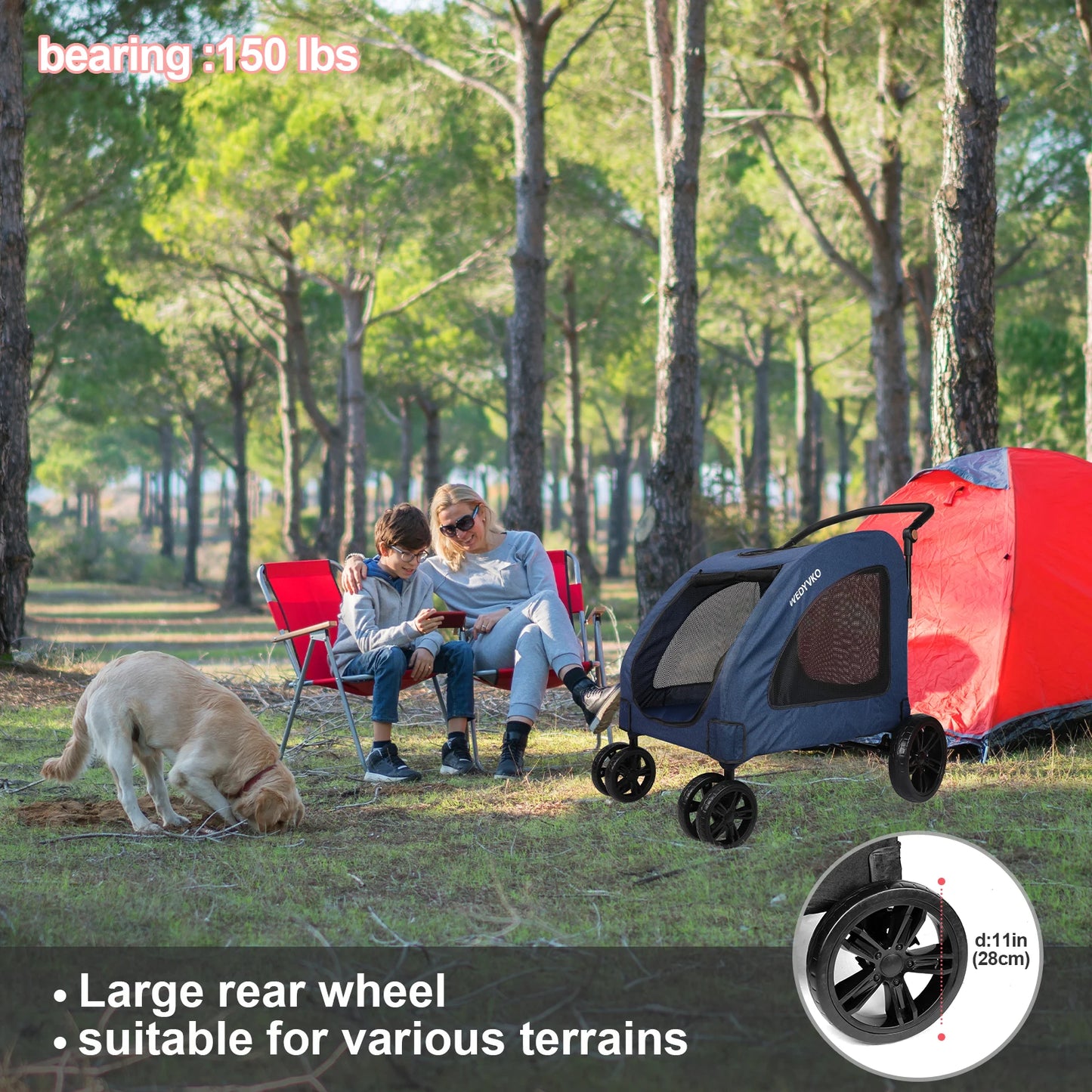 Heavy Duty Dog Stroller Foldable Wagon With 360 Degree Wheels