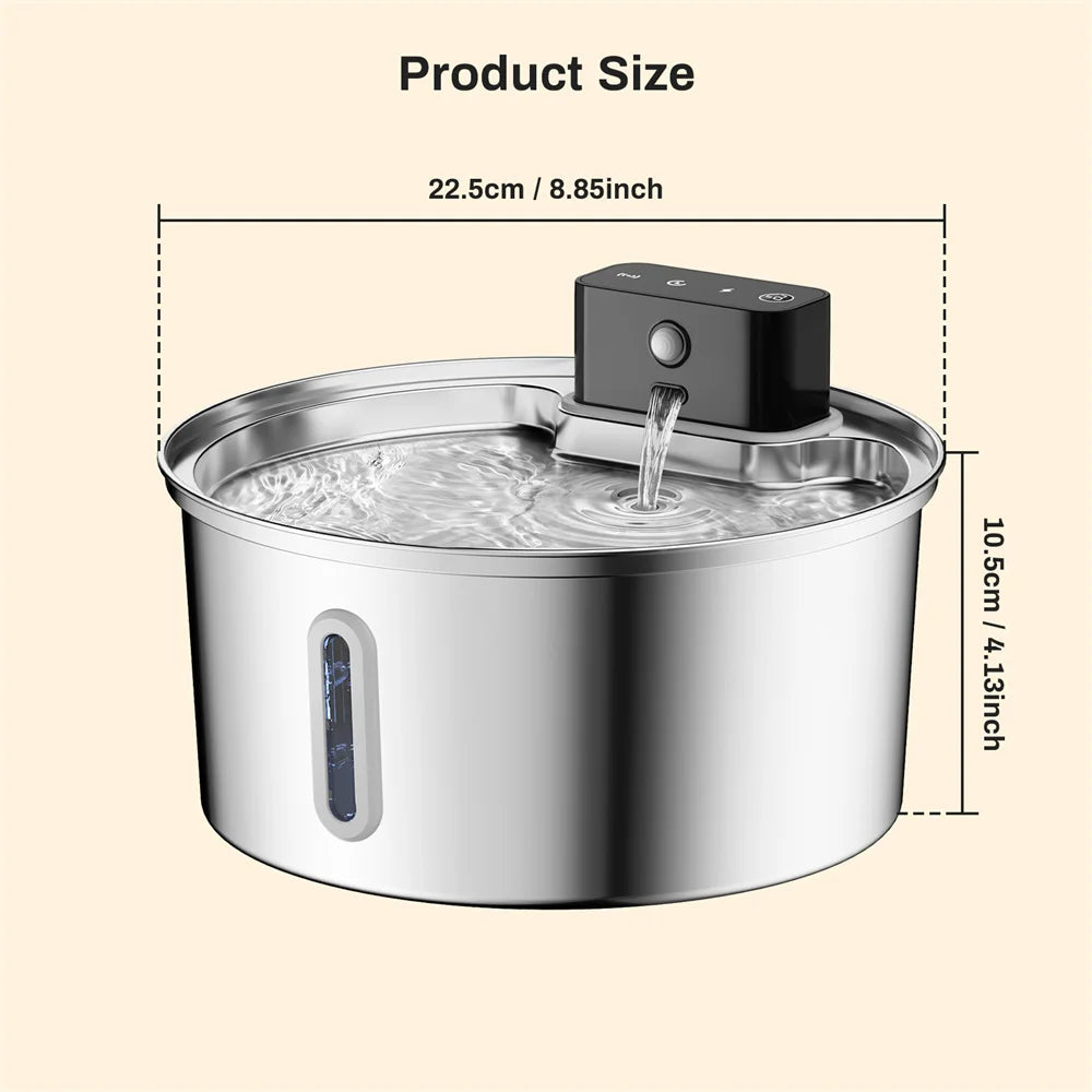 Wireless Stainless Steel Pet Water Fountain Automatic Cat Water Feeder