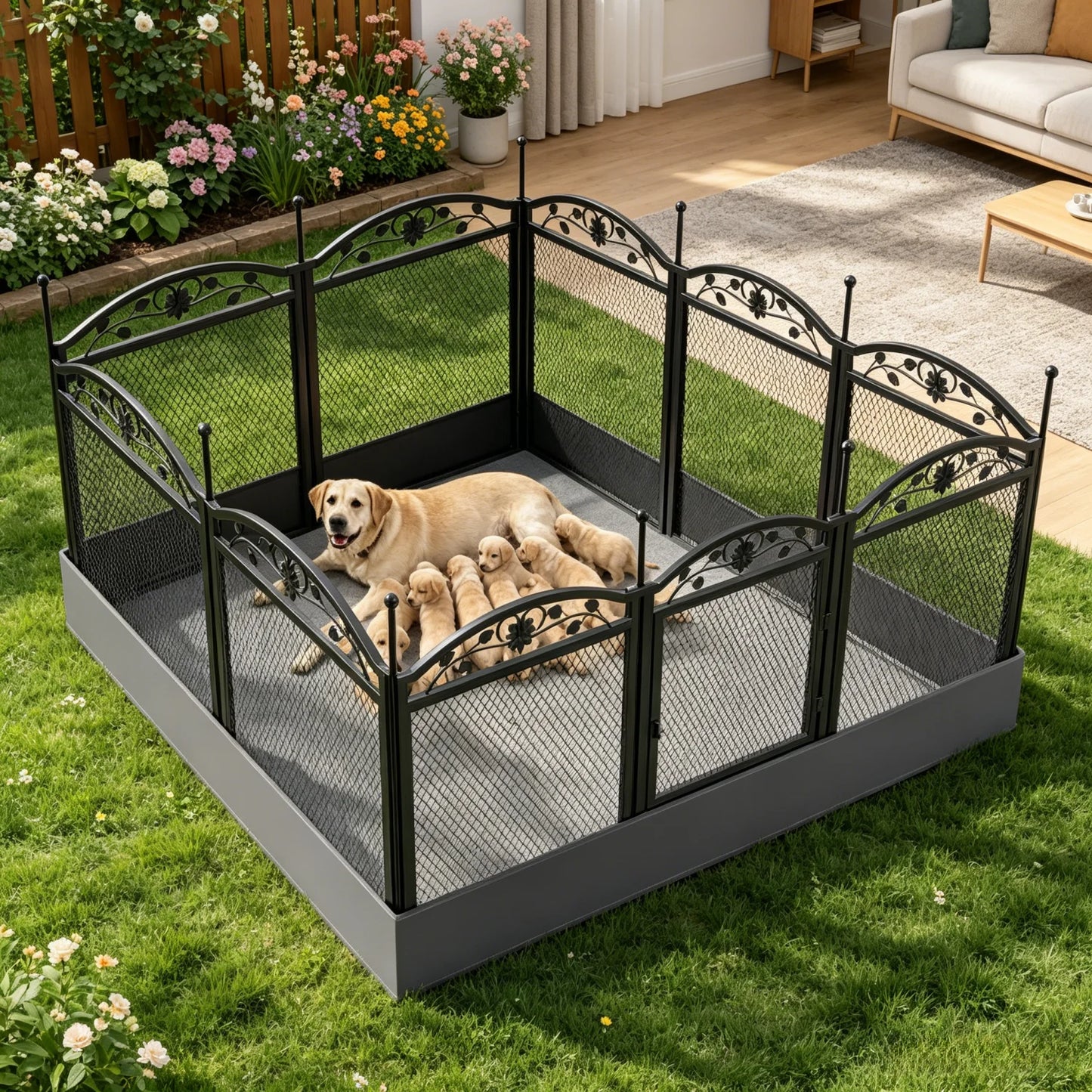 Bingopaw Foldable 8 Panel Metal Dog Playpen With Gate