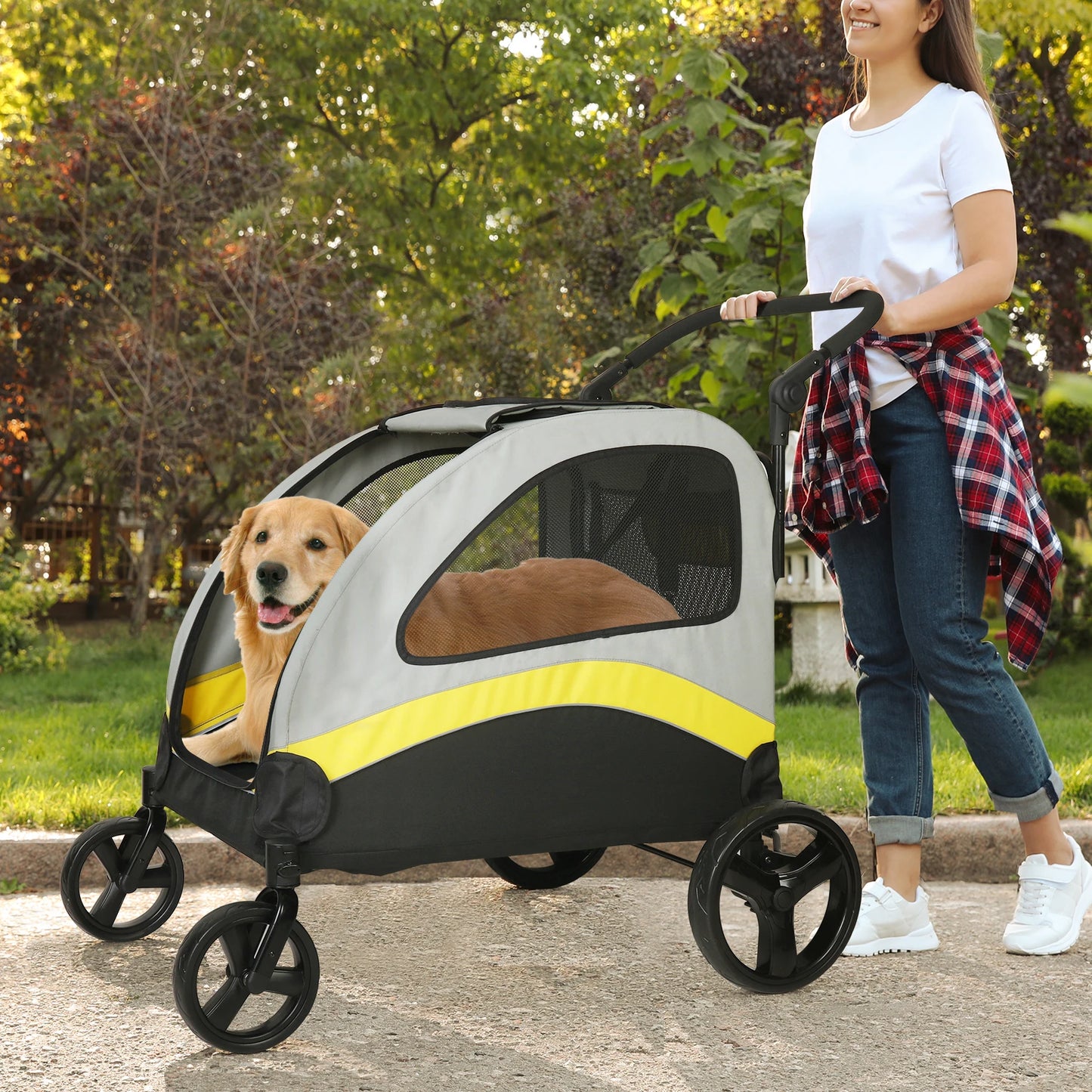 Portable Four Wheel Dog Stroller Foldable For Outdoor Travel