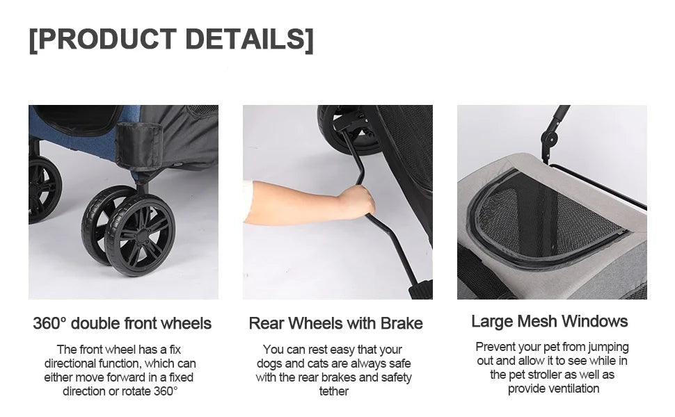 Heavy Duty Dog Stroller Foldable Wagon With 360 Degree Wheels