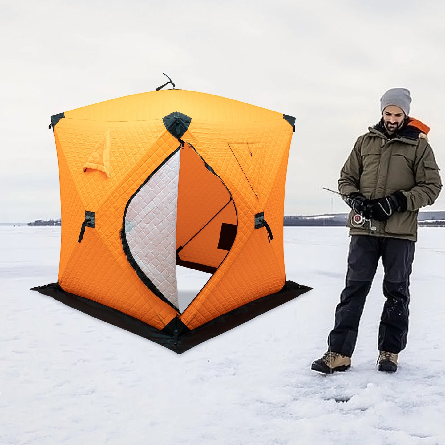 Bymaocar Ice Fishing Tent Outdoor Thermal Shelter Dual Zipper Windproof