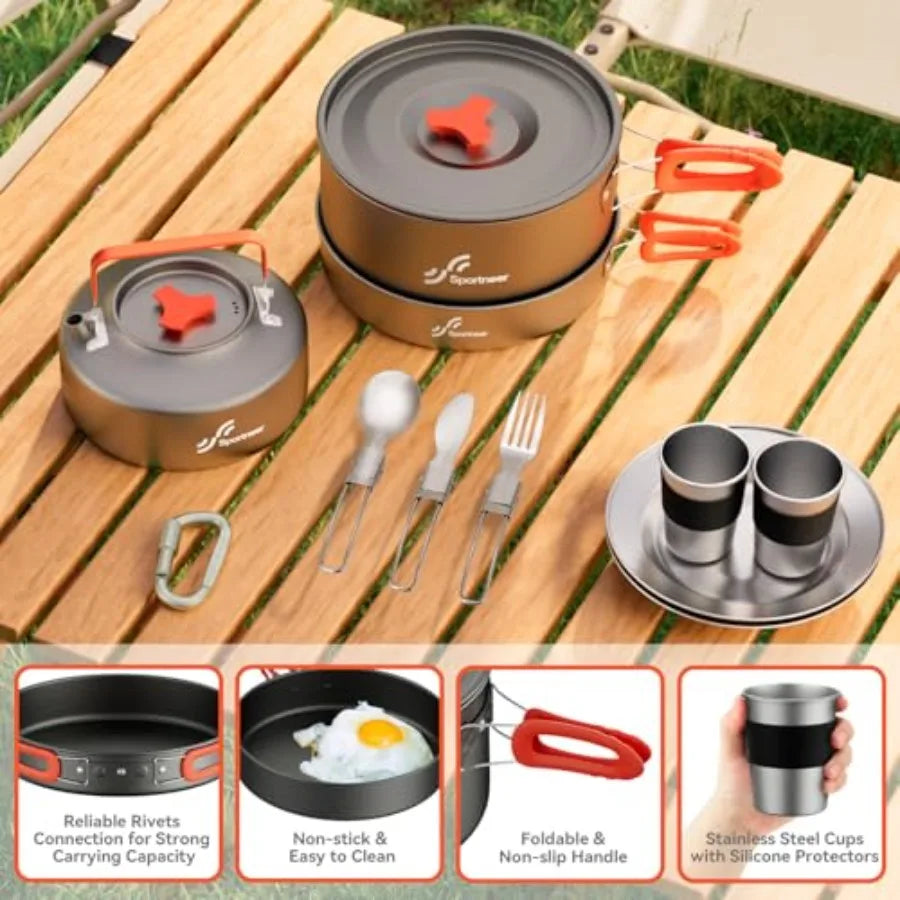 Camping Cookware Set 18-Piece Nonstick Pots Pan Kettle With Cups