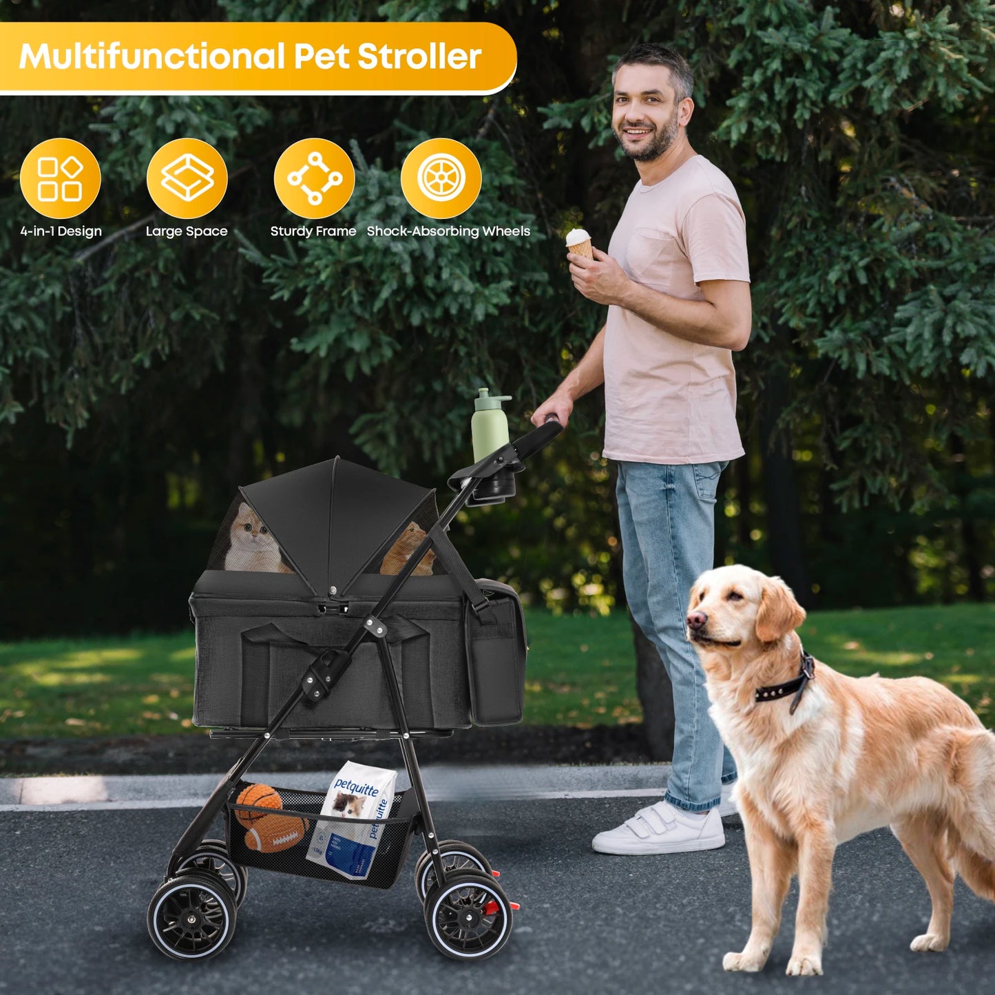 CHIHUAHUA 3in1 Pet Stroller For Medium Dogs Cats All Terrain