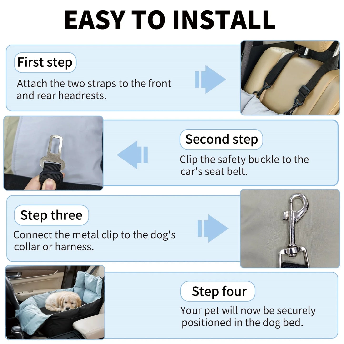 BINGOPAW Dog Car Seat For Small Dogs Washable Booster Carrier With Safety Belt