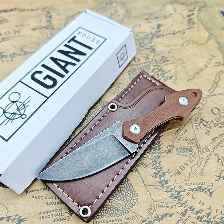 GiantMouse GMF3 Fixed Blade Knife With Leather Sheath