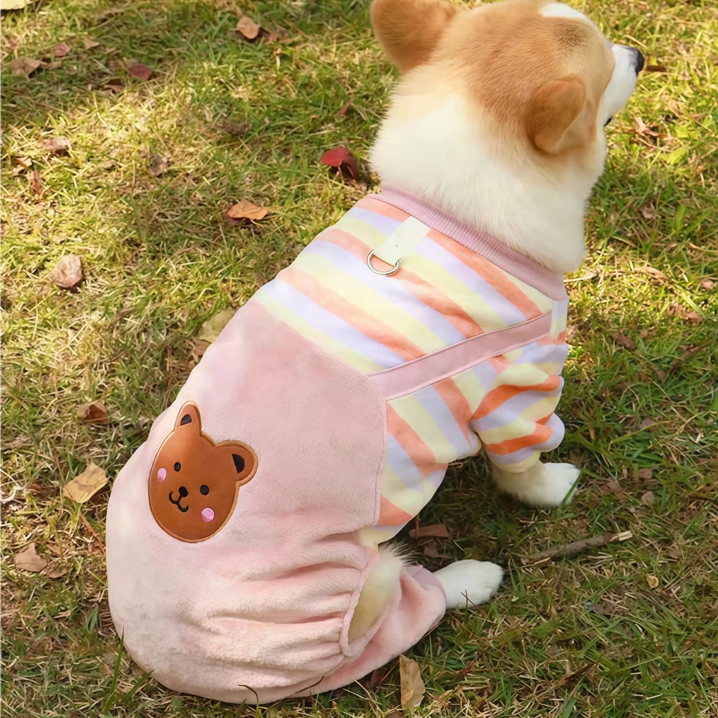 Caiban Autumn Winter Dog Fleece Jumpsuit Coat With Leash Ring