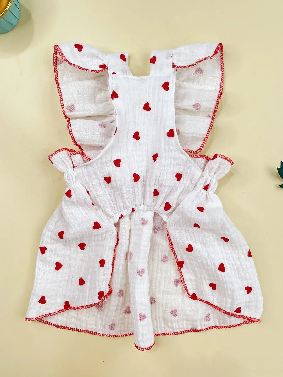 Valentines Day Heart Print Bow Decor Pet Dress For Dog