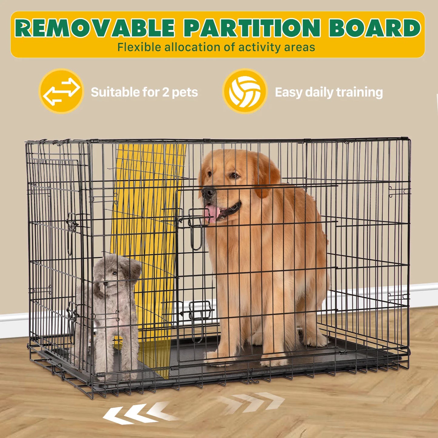 JHK Folding Metal Dog Cage With Leak Proof Pan Tray