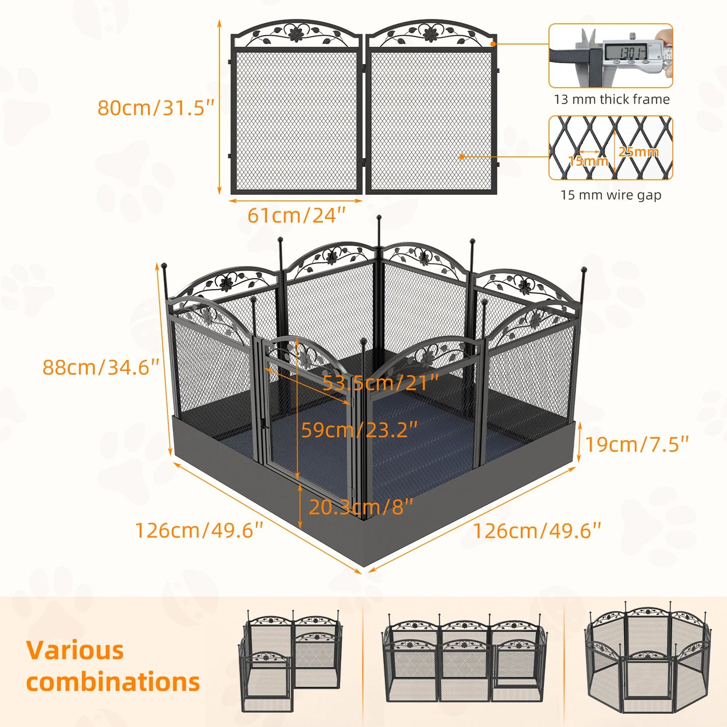 Bingopaw Foldable 8 Panel Metal Dog Playpen With Gate