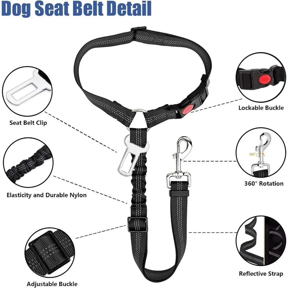 2-In-1 Dog Car Seat Belt Headrest Restraint Reflective
