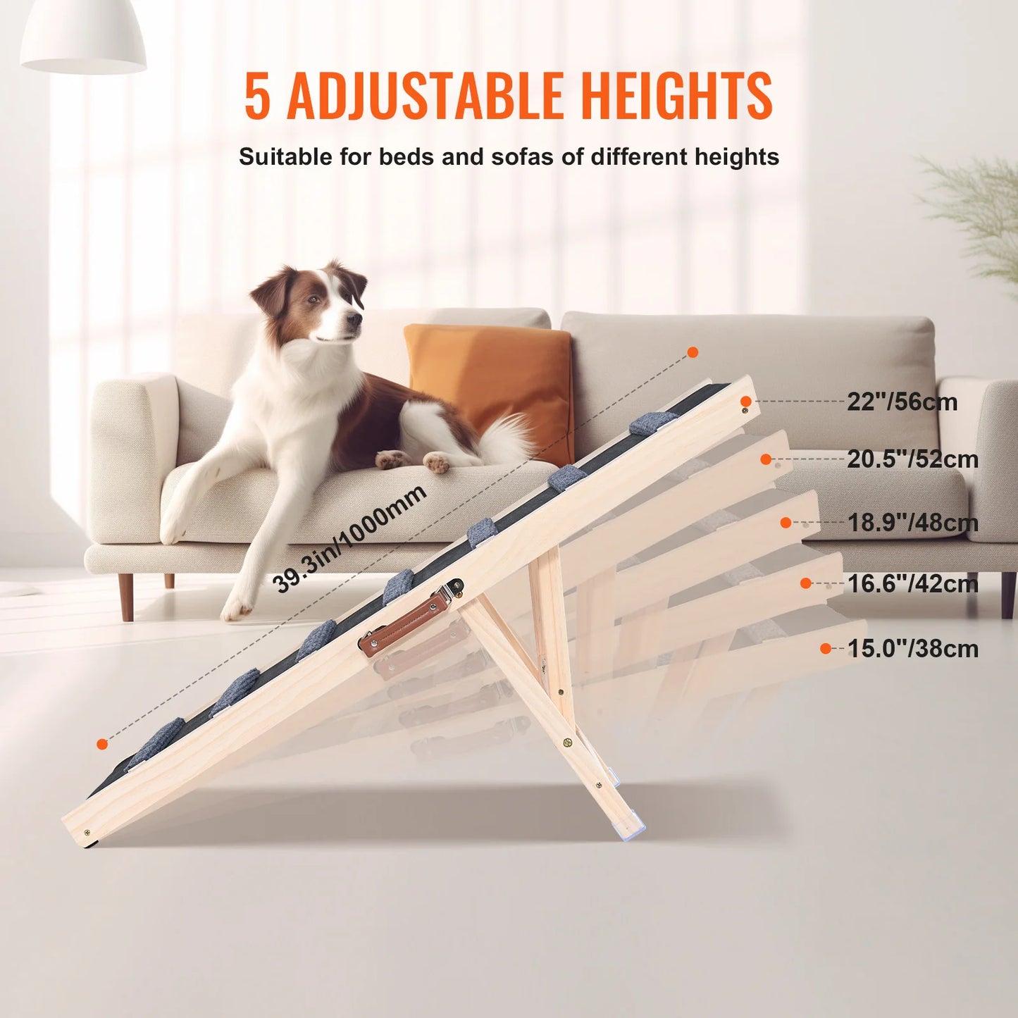 SucceBuy Folding Dog Ramp Anti Slip Adjustable Wooden Pet