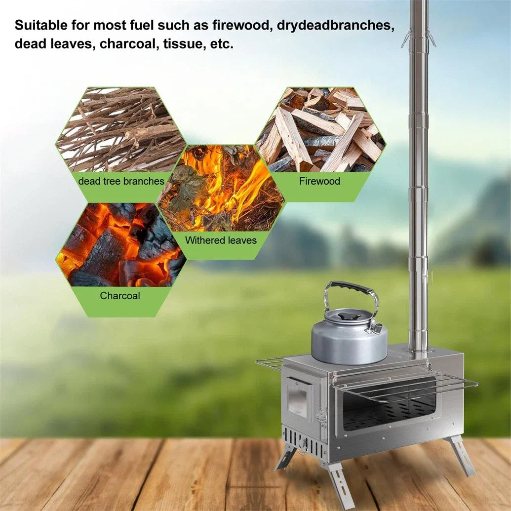 Hot Tent Wood Burning Stove Portable With Stainless Chimney Pipes