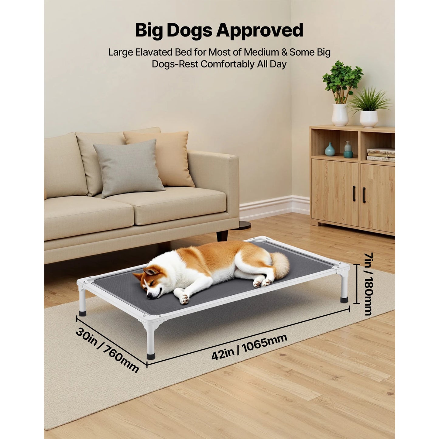 SucceBuy Elevated Dog Bed Portable Aluminum Frame Breathable Textilene Mesh