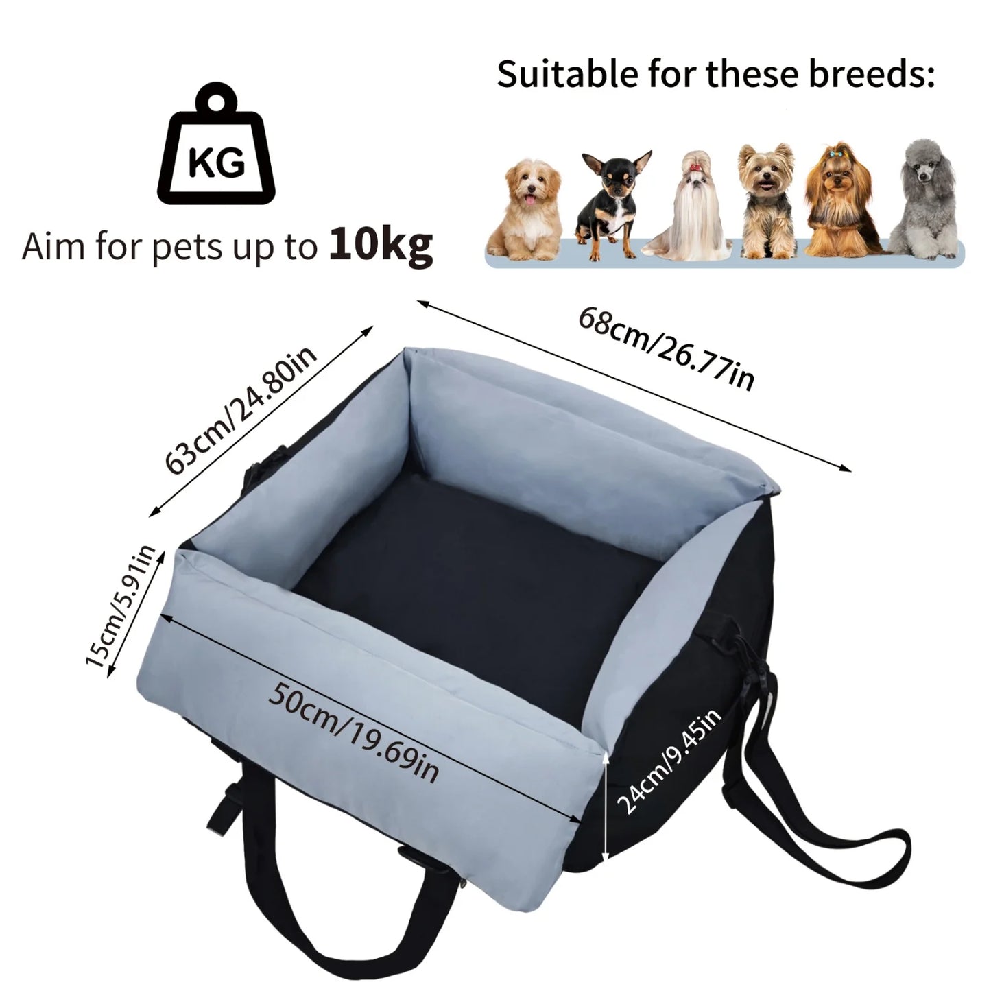 BINGOPAW Dog Car Seat For Small Dogs Washable Booster Carrier With Safety Belt