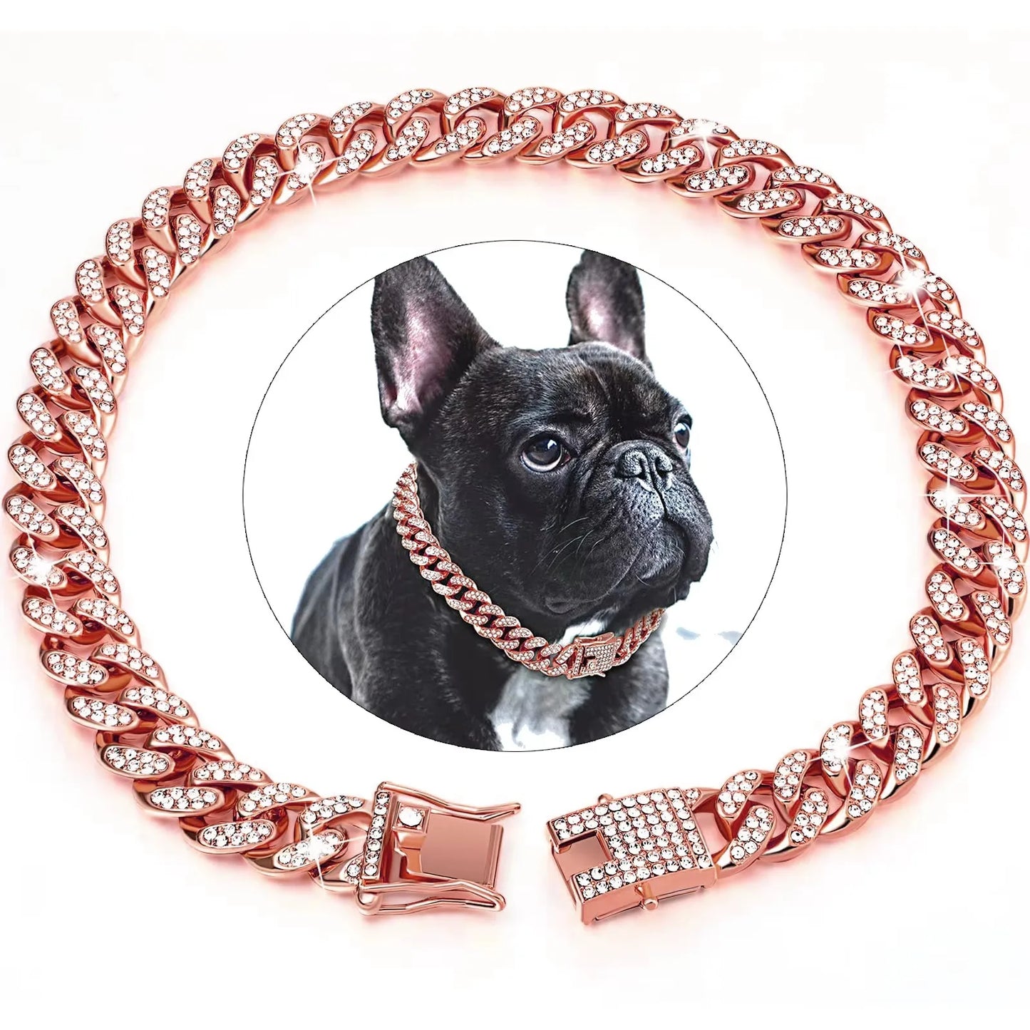 Diamond Cuban Collar For Dogs And Cats Stainless Steel Buckle