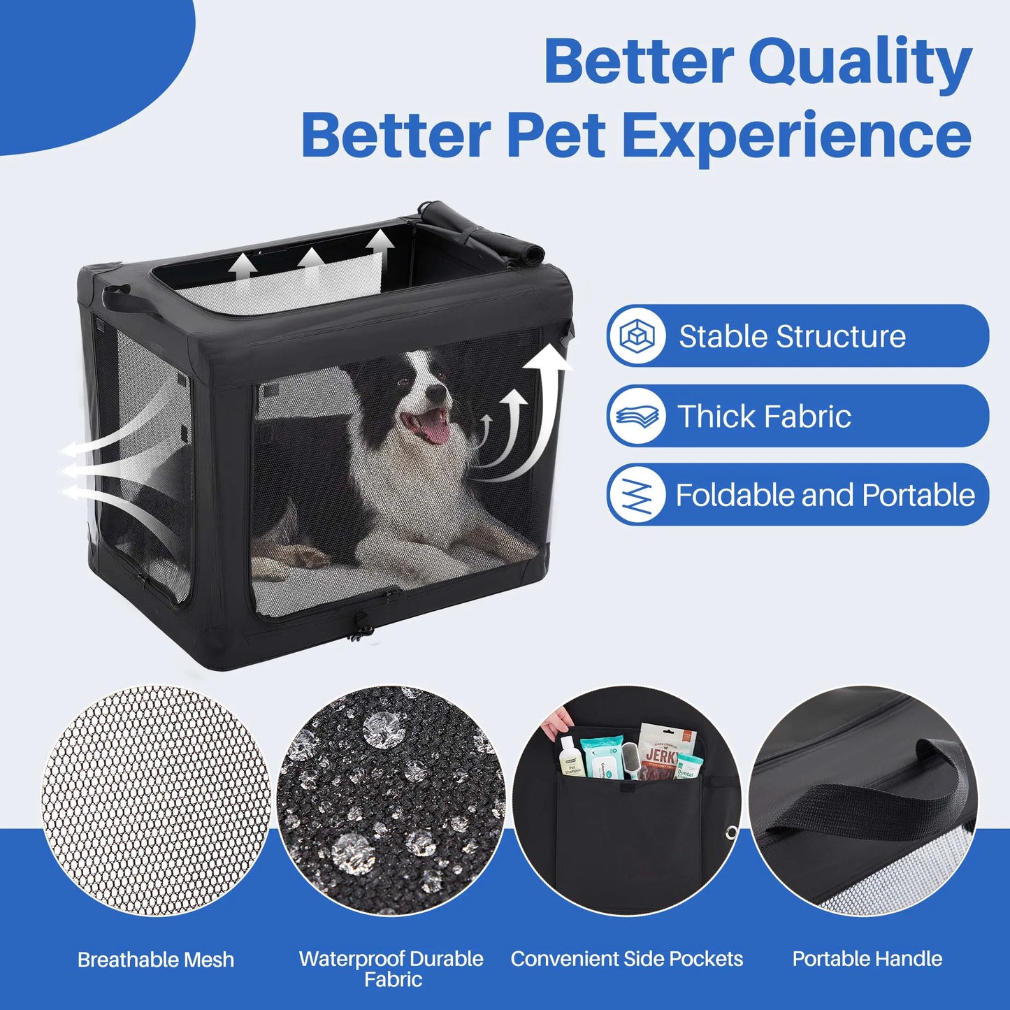 Portable Foldable Dog Crate For Small Dogs, 3 Door Airline