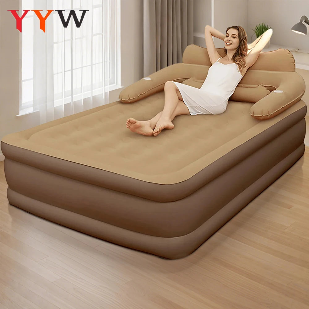 Inflatable Camping Mattress For Two With Durable Flocking Fabric