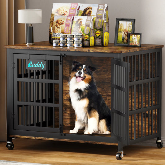 Heavy Duty Dog Crate Furniture With Casters For Indoor Use - Paws and Pro's Outfitters
