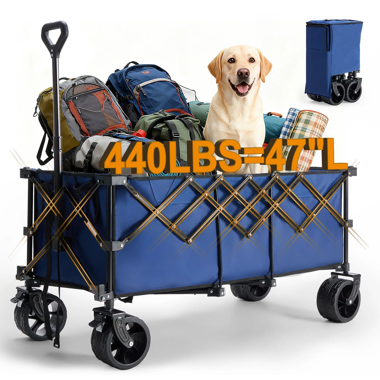 JHK Portable Extended Collapsible Wagon Cart 440lbs Heavy Duty Utility