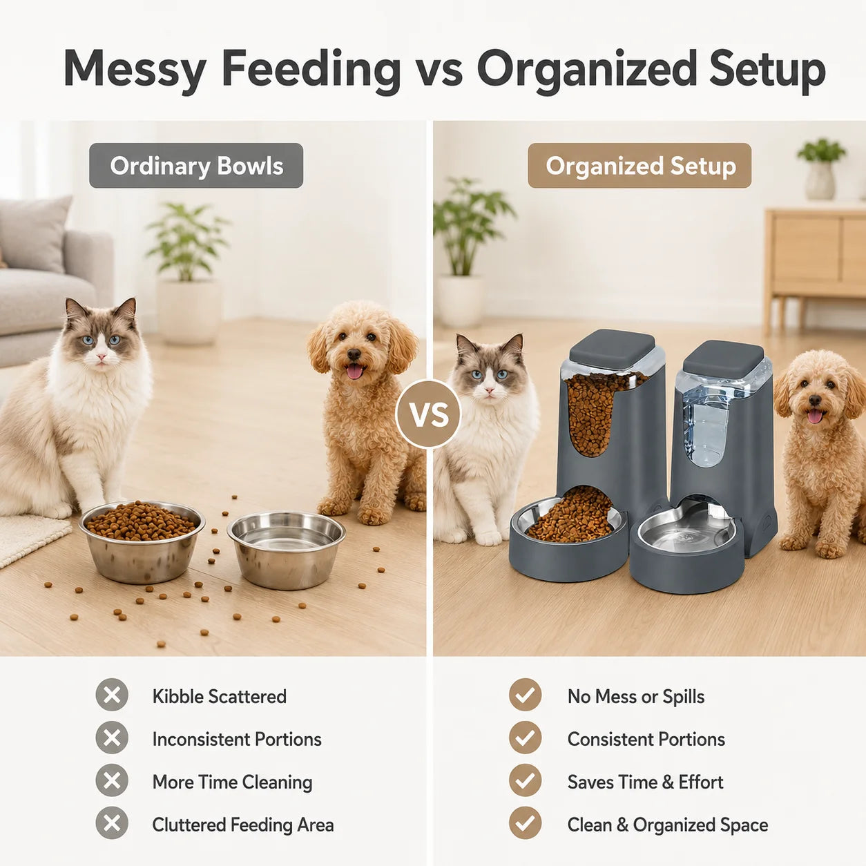 Automatic Pet Feeder and Water Dispenser Station with Stainless Bowl