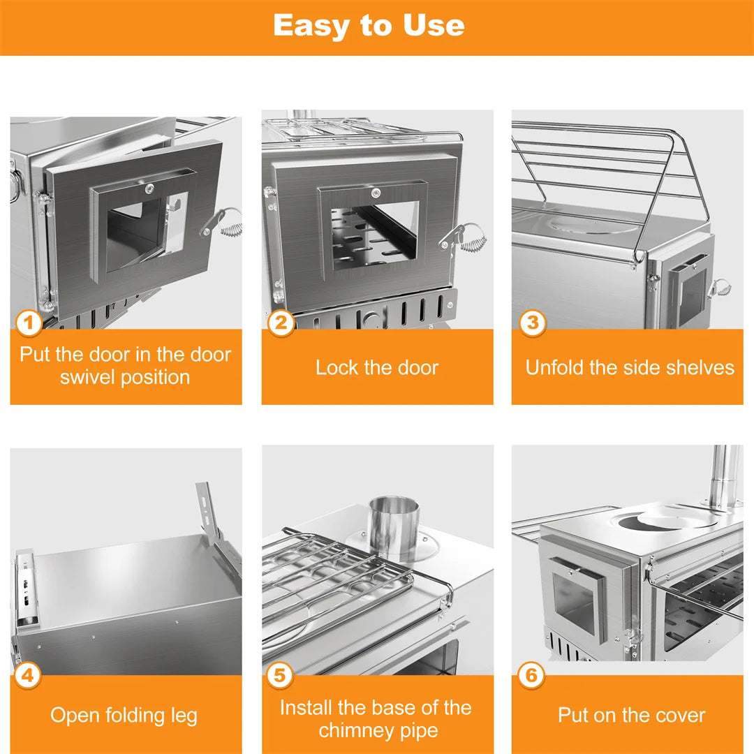 Hot Tent Wood Burning Stove Portable With Stainless Chimney Pipes