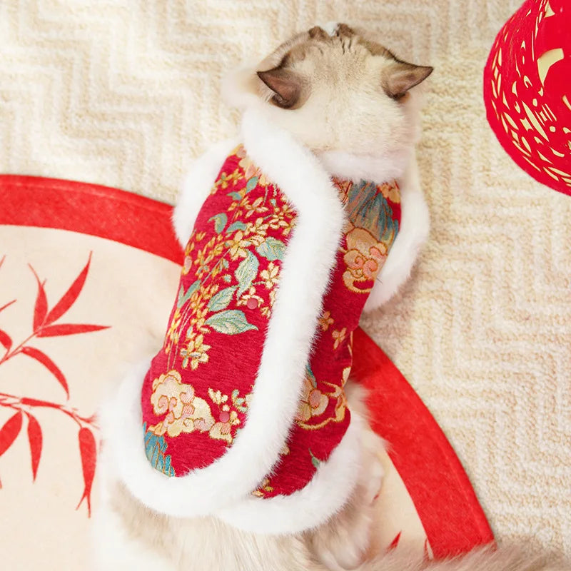 Autumn Winter Thick Velvet Tang Style Chinese Pet Vest