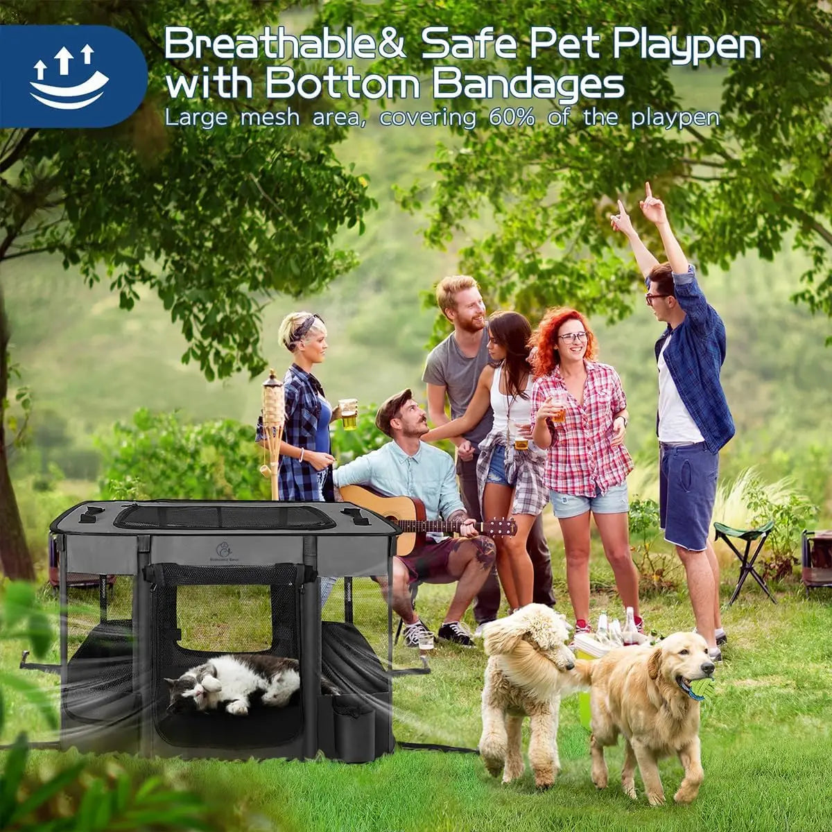 Foldable Dog Playpen Portable Kennel Tent With Shade For Small Animals