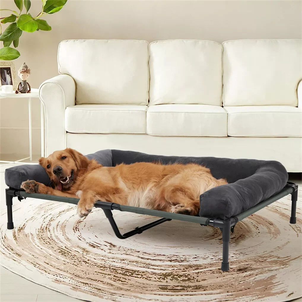 BINGOPAW Outdoor Elevated Cooling Dog Bed Lounger With Plush Bolster