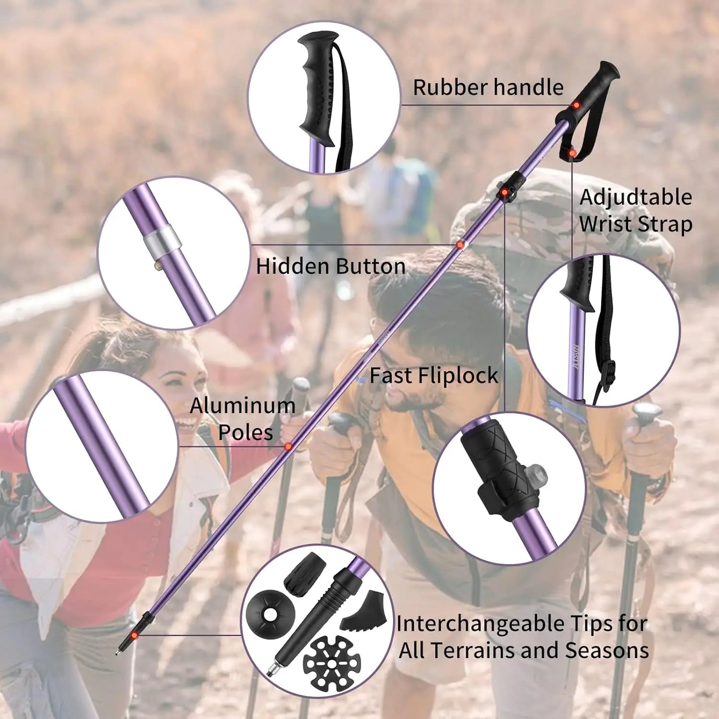 AISUN Outdoor Lightweight Adjustable Trekking Poles For Hiking