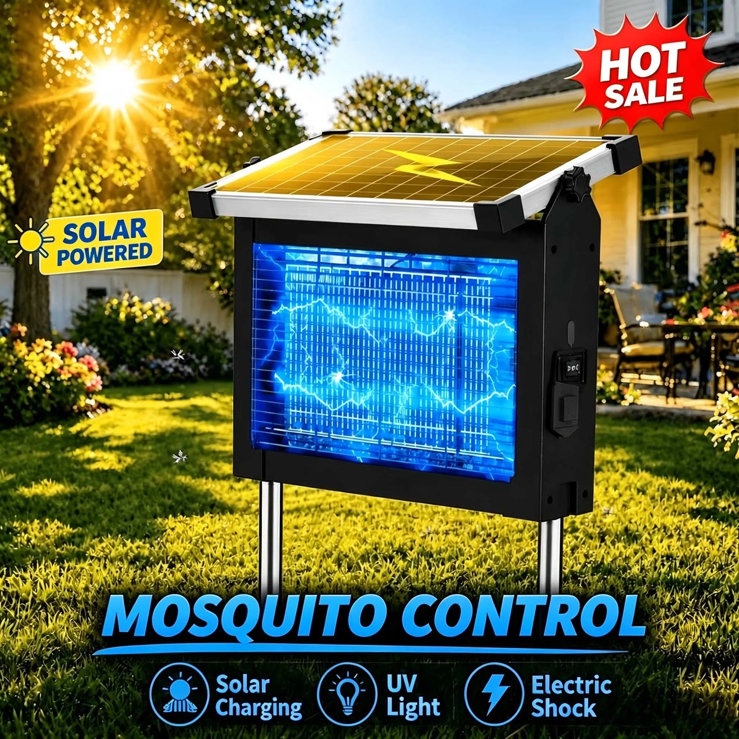 Solar Bug Zapper 4500V Outdoor Mosquito Zapper Waterproof Garden