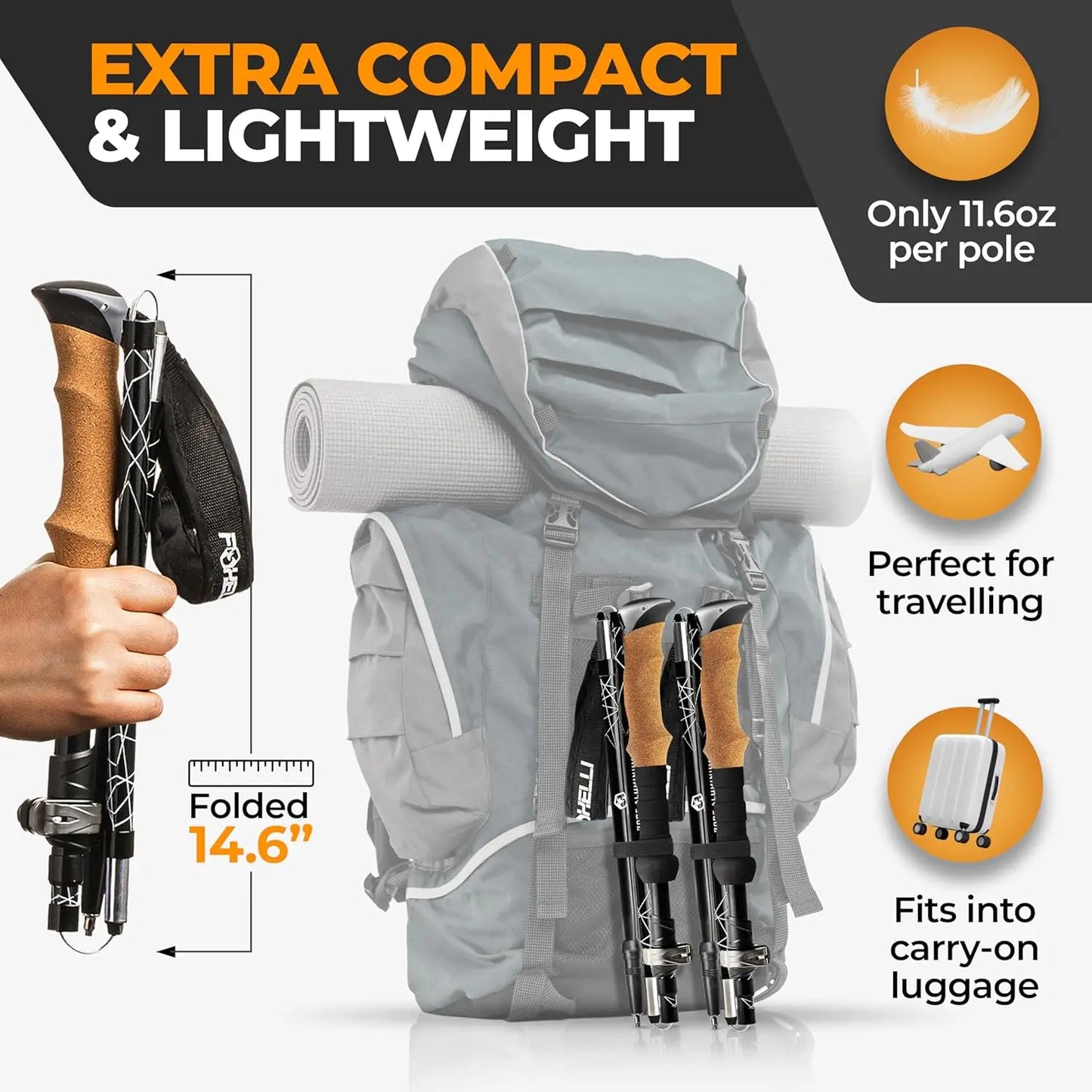 Lightweight Trekking Poles With Ergonomic Cork Grip And Quick Locks