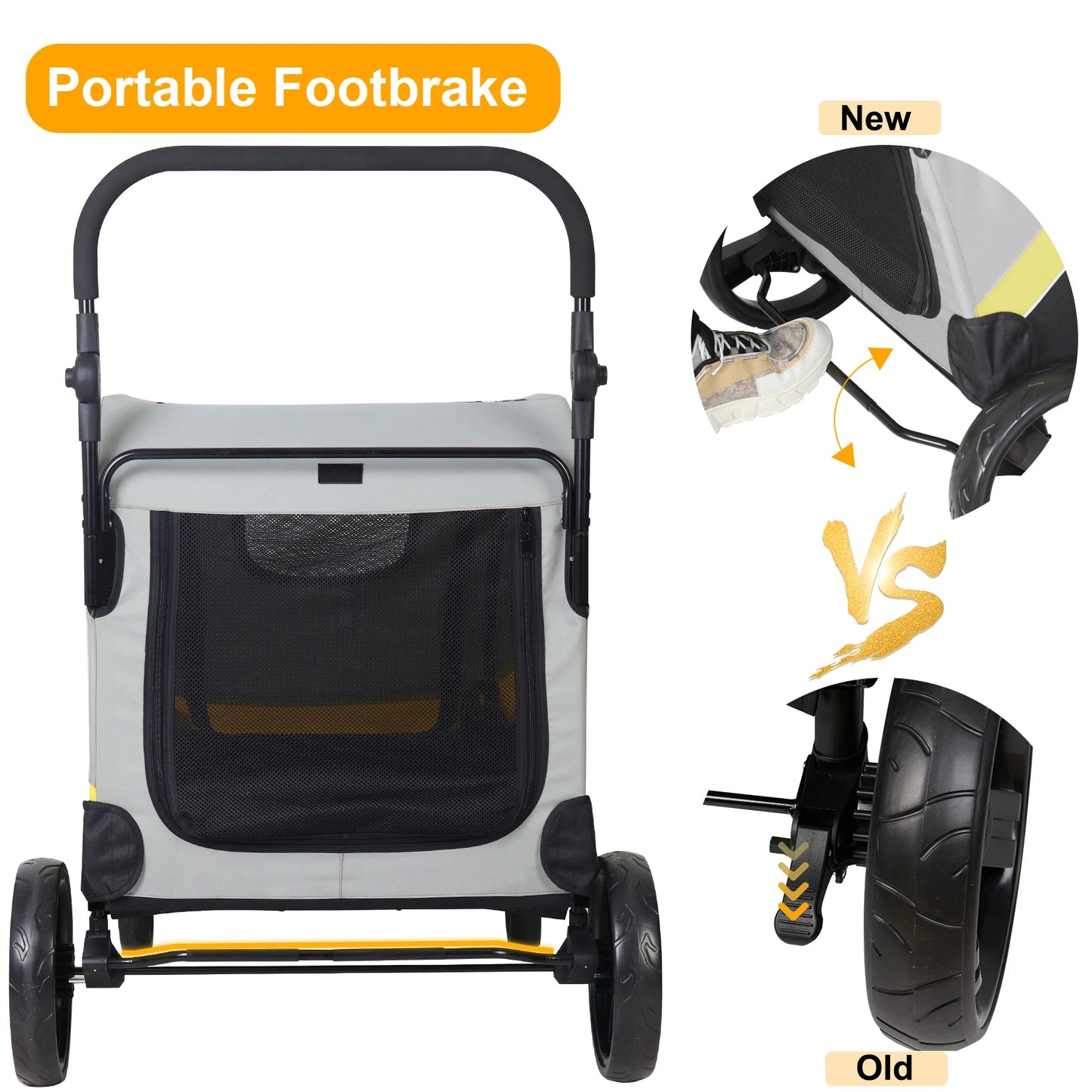 Dog Stroller For Two With Zipper Divider And Folding Wheels