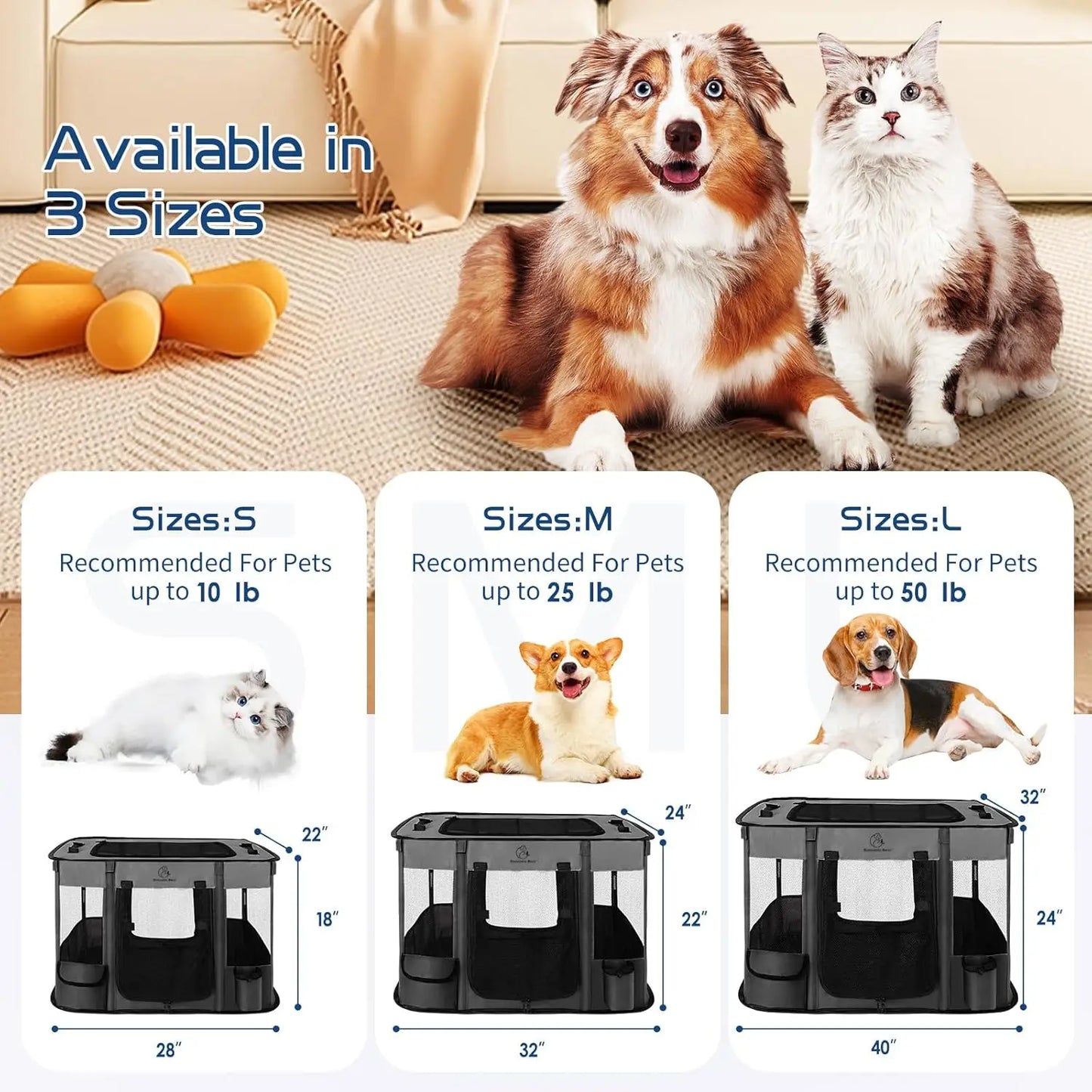 Foldable Dog Playpen Portable Kennel Tent With Shade For Small Animals