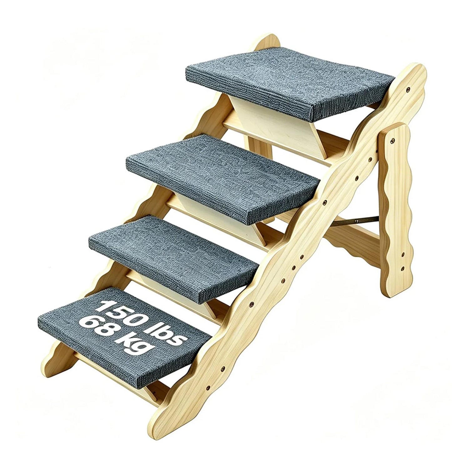 DishyKooker 2in1 Wooden Pet Stairs Folding Ramp For Dogs Cats