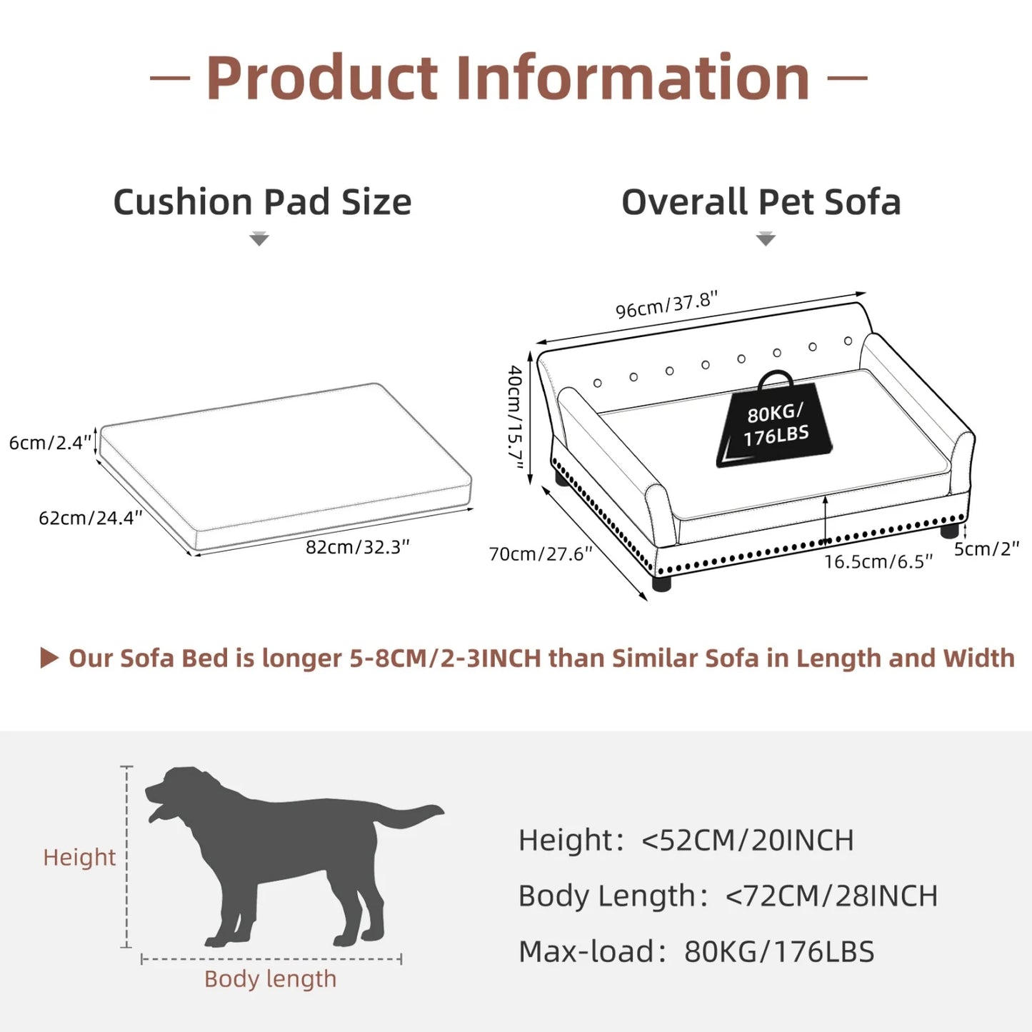 BINGOPAW Elevated Dog Sofa Waterproof Microfiber Leather Removable Cushion