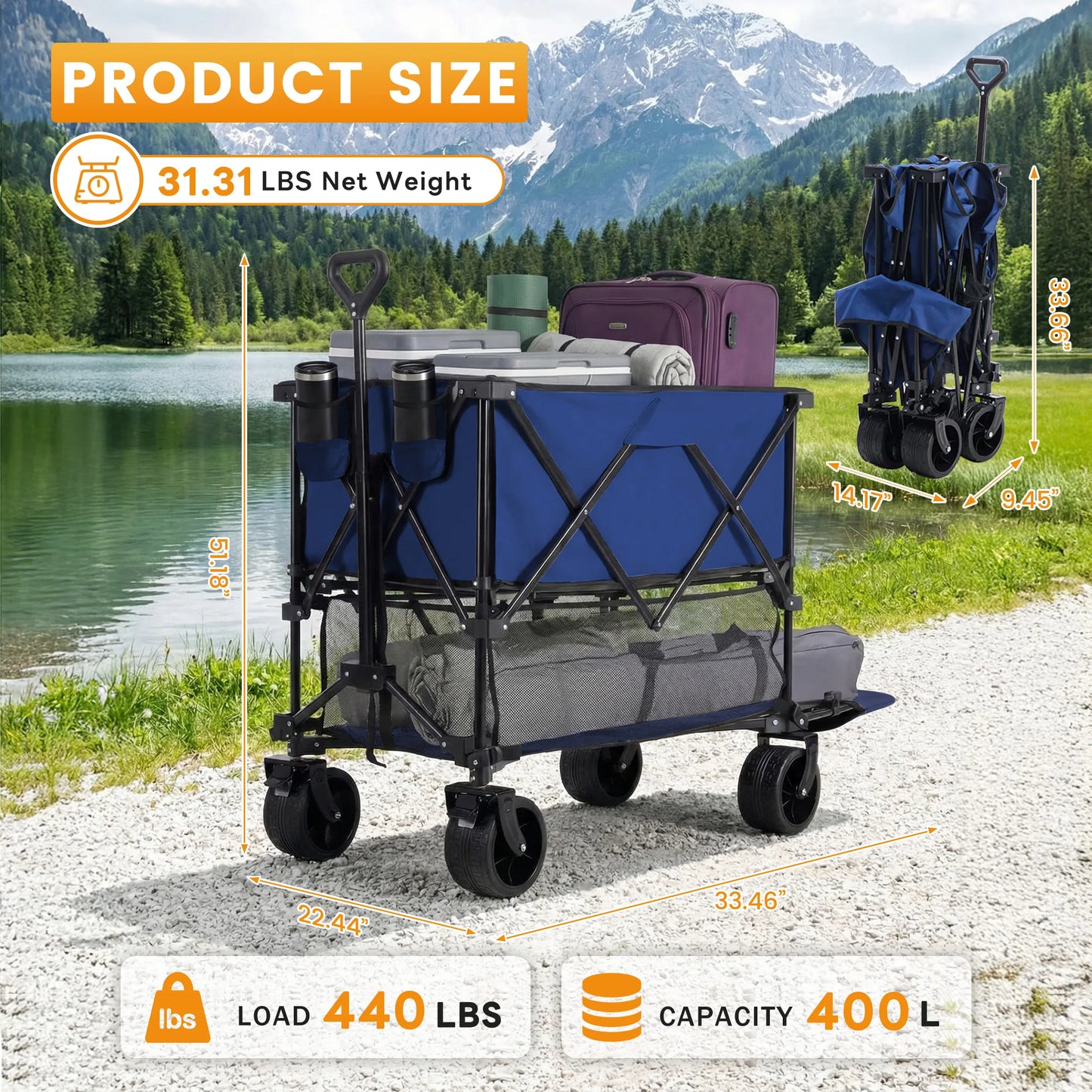 JHK Outdoor Double Decker Wagons Cart Large Capacity Collapsible