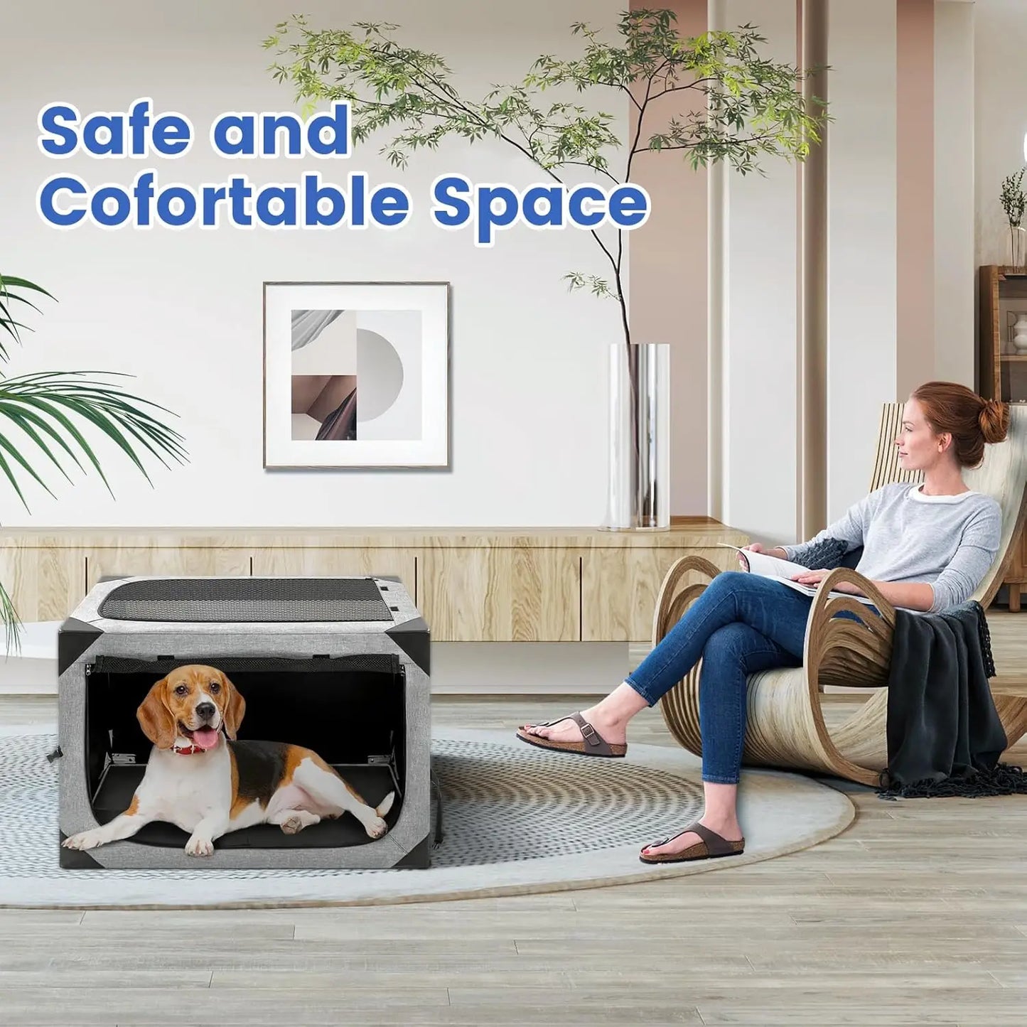 Portable Foldable Dog Crate With Three Doors And Durable Mesh